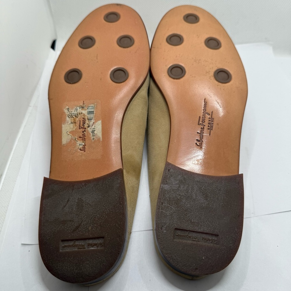 Salvatore Ferragamo Sport Khaki Light Tan Suede Mule Loafer Slip-On Flats - Picture 8 of 9
